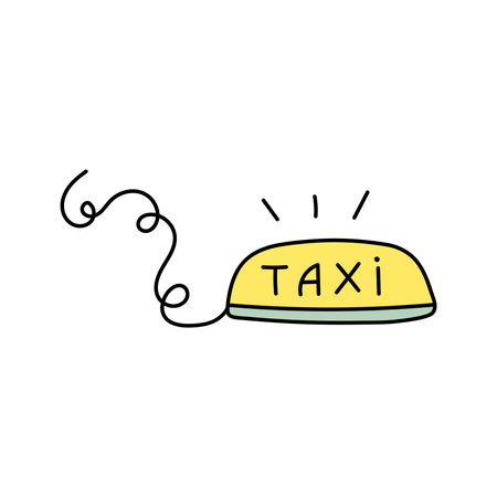 Taxi symbol in doodle style. Vector illustration, isolated on white backgroundのイラスト素材