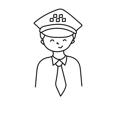 Taxi driver in doodle style. Vector illustration, isolated on white backgroundのイラスト素材