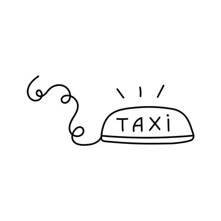 Taxi symbol in doodle style. Vector illustration, isolated on white backgroundのイラスト素材
