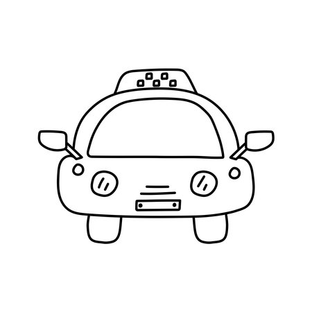 Taxi car in doodle style. Vector illustration, isolated on white backgroundのイラスト素材
