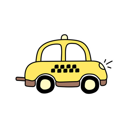 Taxi car in doodle style. Vector illustration, isolated on white backgroundのイラスト素材