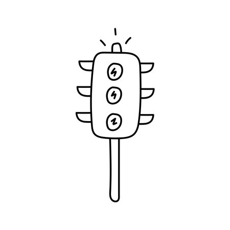 Traffic light in doodle style. Vector illustration, isolated on white backgroundのイラスト素材