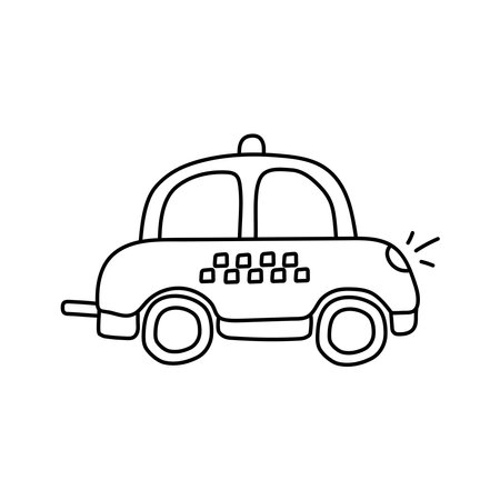 Taxi car in doodle style. Vector illustration, isolated on white backgroundのイラスト素材