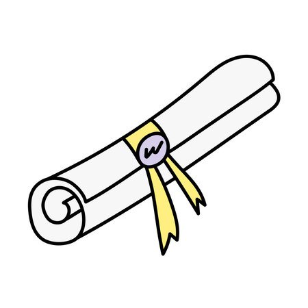 Diploma, certificate in doodle style. Isolated on white backgroundのイラスト素材