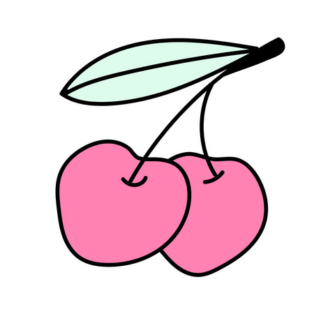 Two cherries in doodle style. Isolated on white background