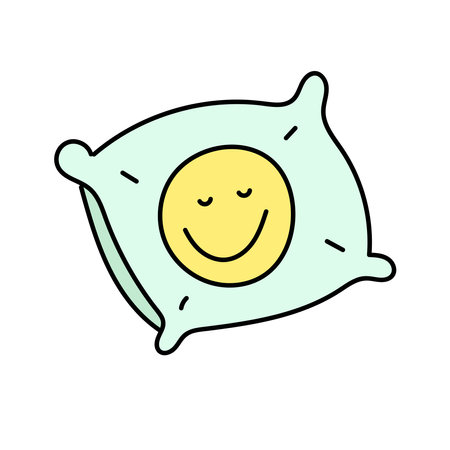 Smiley face pillow in doodle style. Isolated on white backgroundのイラスト素材