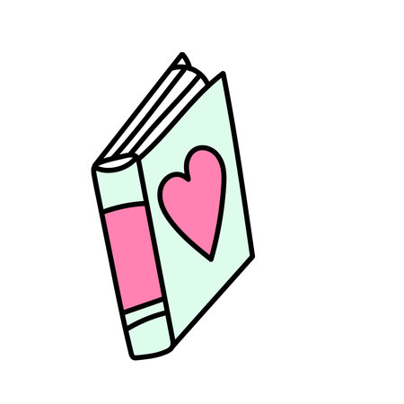 Book with a heart in doodle style. Isolated on white backgroundのイラスト素材