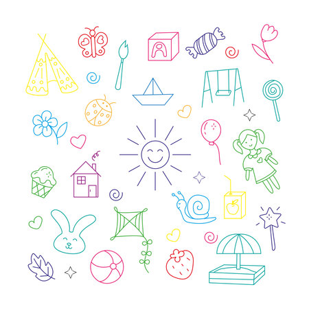 Childhood set. Vector illustration in doodle style.のイラスト素材
