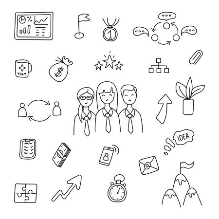 Work team doodle set. Vector isolated on white backgroundのイラスト素材