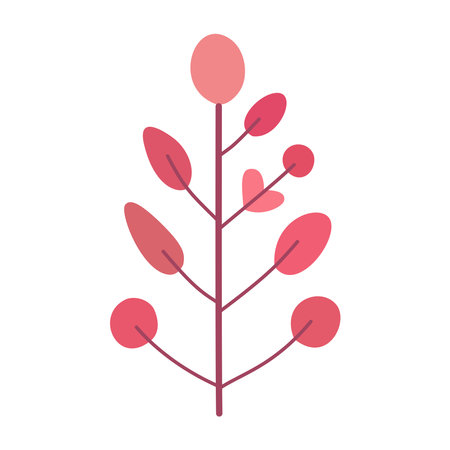 Branch with leaves and berries, isolated,pink, red, vector illustration, designのイラスト素材