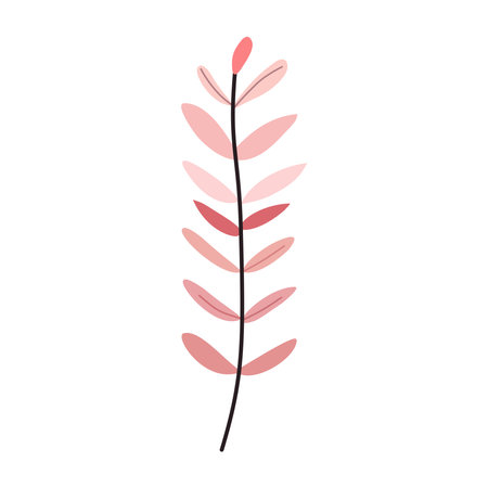Plant leaf, branch. Icon, vector illustration, pink, red, green, graphic design, flat styleのイラスト素材