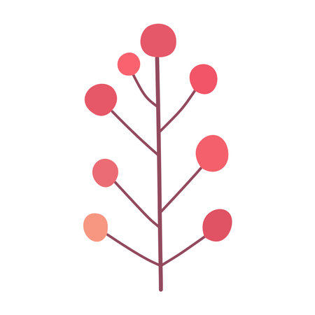 Branch with leaves and berries, isolated,pink, red, vector illustration, designのイラスト素材