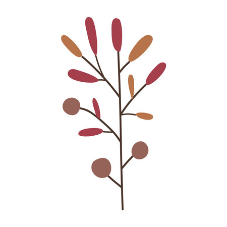 Red berry on a branch with leaves.Cute illustration, vector, color, simple. Cartoon, flat. Isolated on white backgroundのイラスト素材