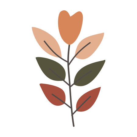 Leaves on a branch, colored. Cute illustration, vector, color, simple. Cartoon, flat. Isolated on white backgroundのイラスト素材