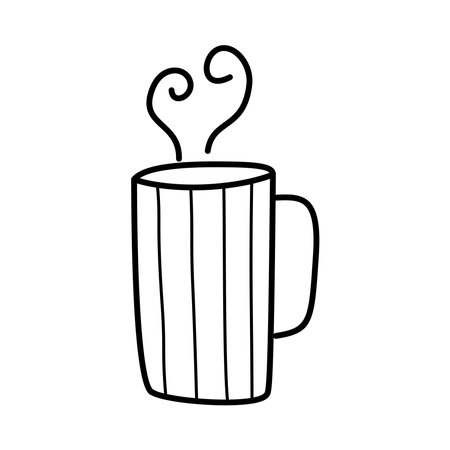 Mug with pattern for coffee, tea, doodle illustration. Vector, hand drawn, isolated, on white backgroundのイラスト素材