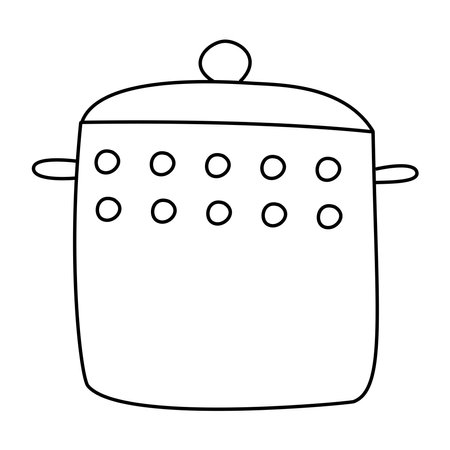 Kitchen saucepan, hand drawn. Doodle illustration, vector, isolated on white backgroundのイラスト素材