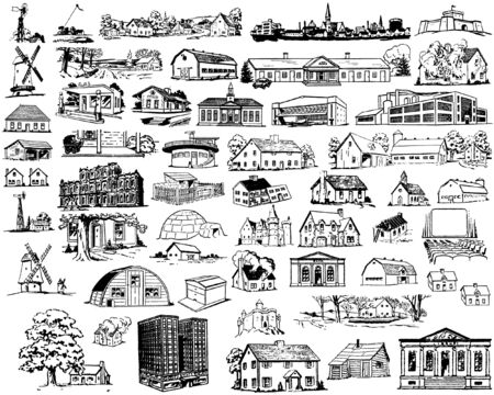 the collection of house`s silhouettesのイラスト素材