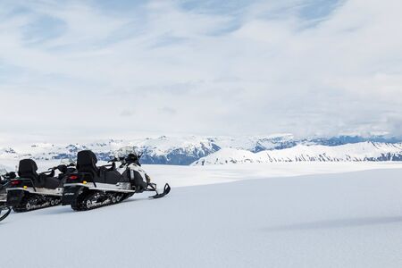 Snowmobile tour on Vatnaj?kull glacier in icelandの写真素材