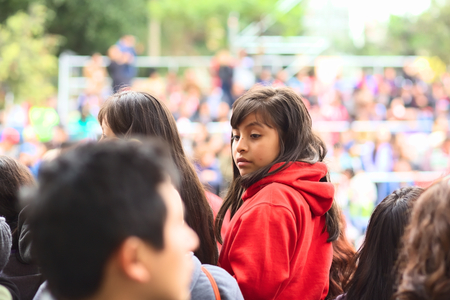 LIMA, PERU - JULY 21, 2013  Unidentified girl on the Wong Parade in Miraflores on July 21, 2013 in Lima, Peru  The Parade  Gran Corso de Wong  is a traditional parade to celebrate the Peruvian national holiday which is on July 28-29  のeditorial素材