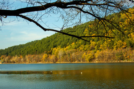 Autumn landscape. Lake Pancharevo near Sofiaの写真素材