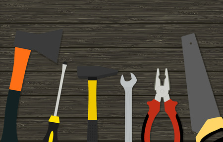 construction tools on wood textureのイラスト素材