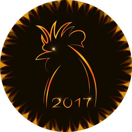 contour (silhouette) of rooster in fiery frameのイラスト素材