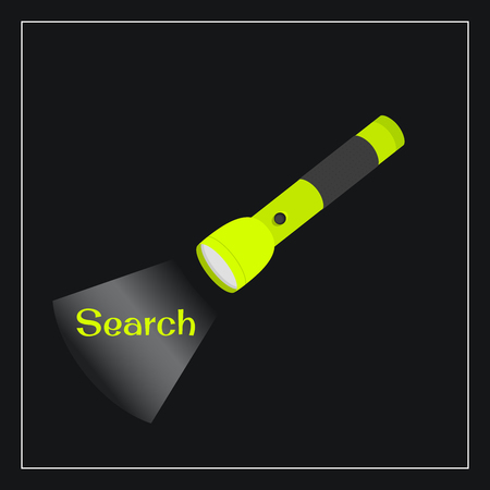 Portable flashlight glowing in the dark with the words - Searchのイラスト素材