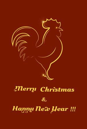 Christmas and New Year greeting card with a silhouette of a roosterのイラスト素材