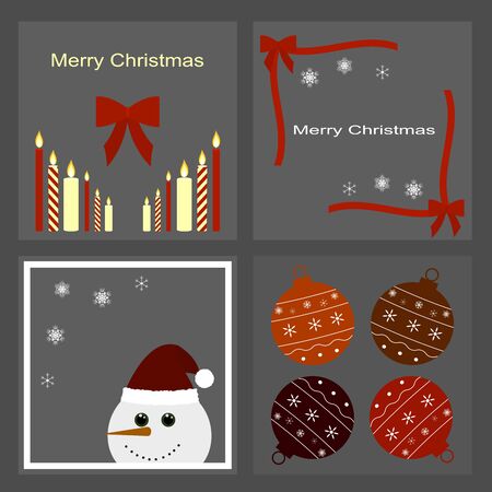 set of Christmas icons - candles, bows, snowman, snowflakes, Christmas ballsのイラスト素材