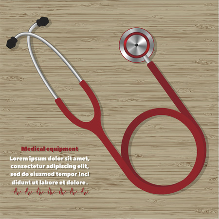 stethoscope on the wooden texture with the words - medical equipmentのイラスト素材