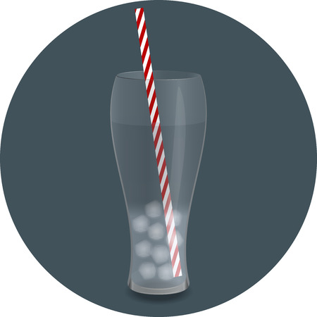 a glass of water, ice and red straw. vector illustrationのイラスト素材