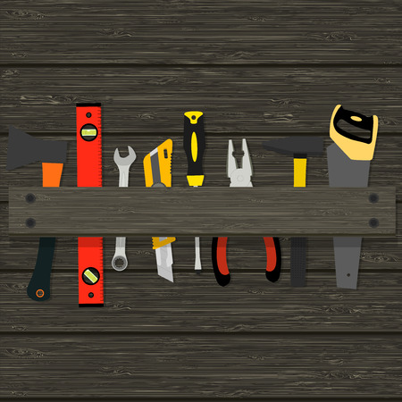 image hammer, pliers, axes and other tools for the construction and repair of a wooden textureのイラスト素材