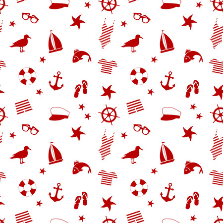 seamless pattern. icon set in a marine style. accessories for a beach holiday.のイラスト素材