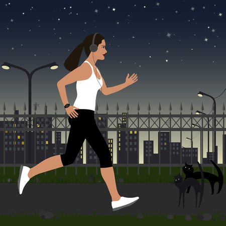 running girl with headphones in sportswearのイラスト素材