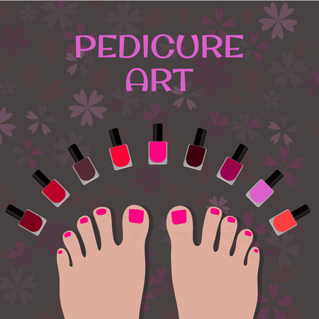 Pedicure art. Image toes and colorful nail polishのイラスト素材
