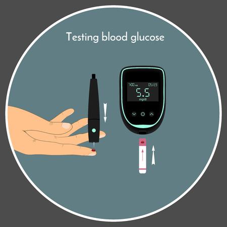 Blood sugar level monitoring with glucose meter. Check your blood glucose level.のイラスト素材