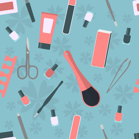 seamless pattern with accessories and tools for manicure and pedicureのイラスト素材