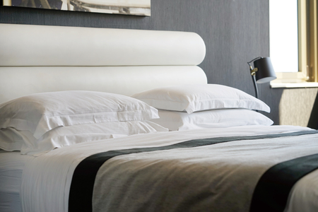 Modern bedroom interior in the hotel.の写真素材