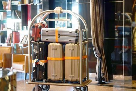 Trolley Luggage at the hotel.の写真素材