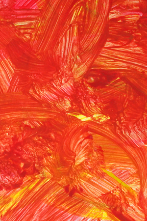 An abstract gouache painting. Red grunge brush strokes gouache paint. Colorful textured background.の写真素材