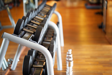 Close-up rows of dumbbells in the gymの写真素材