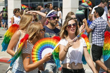 The annual parade LGBT. Gay and lesbians walking in the Gay Pride parade. Parade of tolerance....