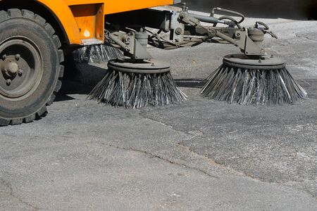 Street sweeper machine working. Street cleaning machine.の写真素材