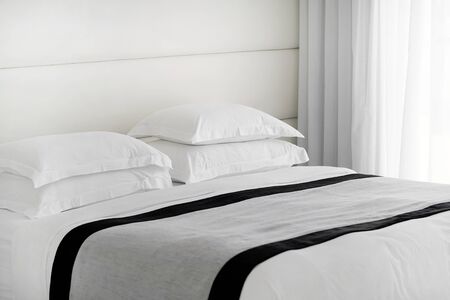 Modern bedroom interior in the hotel.の写真素材