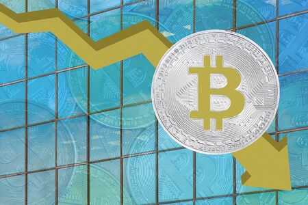 Bitcoin price fallchart. Bitcoins fall chart. Bitcoins and New Virtual money concept. Biktoken fall chart.の写真素材