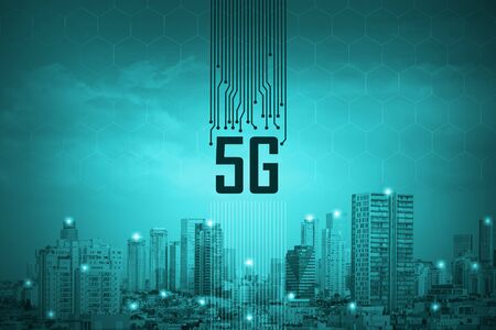 5G technology. Modern city and communication network, Smart City. Internet of things. Smart grid....
