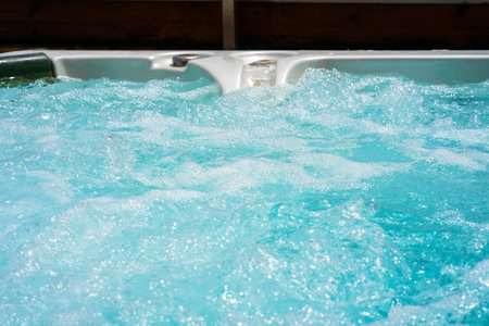 View of the open working hot tubのeditorial素材