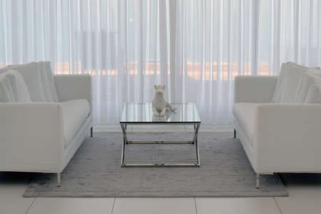 Beautiful living room with white sofa. Modern sofa in luxury villa or hotelの写真素材