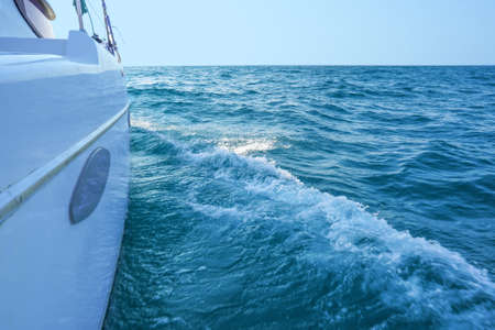 Sailing boat wide angle view in the sea. Yachting as a luxury sport and great vacation. Concept of...