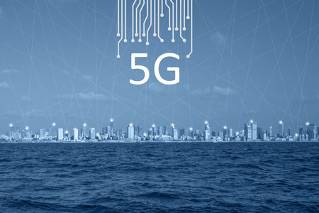 5G network and connection technology concept. Modern city and communication 5g network, smart city....